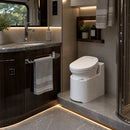 Modern Motorhome Bathroom Setup with Rotatable Toilet